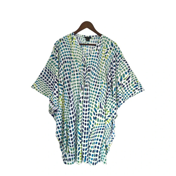 Natori Polka Dot Multicolor Mini Dress Kaftan Kimono Style V-Neck Size XS - Picture 2 of 8